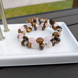 Rose Quartz and Tiger's Eye Gemstone Bracelet